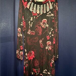 Maurices Black and Red Floral Long Sleeve Dress
